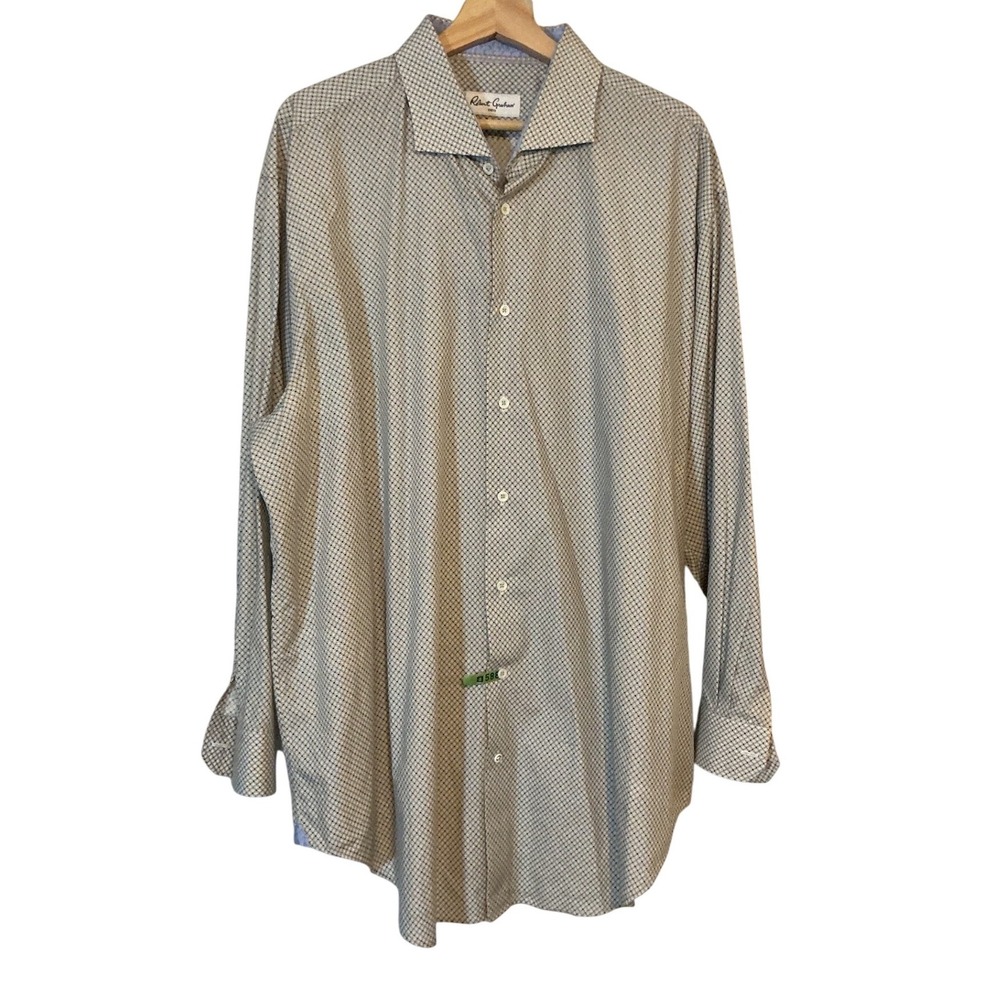 Robert Graham Mens Geometric Micro‎ Print Button Down Shirt Tan Blue 100% Cotton